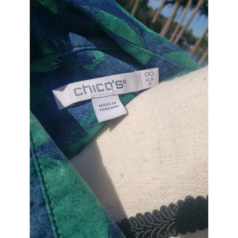 Chicos Chic Stretch Collared 3/4 Sleeve Cotton Spandex Button Blouse Sz 00 US 2 - Picture 7 of 13